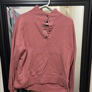 Pink Boxy Long Sleeve Mandarin Collar Sweatshirt